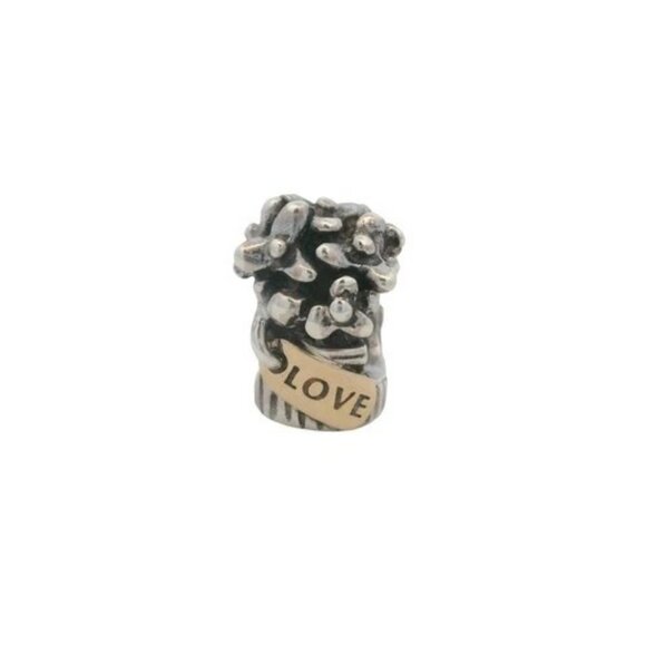 Pandora Retired 925 Sterling Silver 14kt Yellow Gold Love Flower Bouquet Charm
